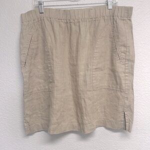 Chico's 100% LINEN Light Tan Pockets Skirt. Size XL